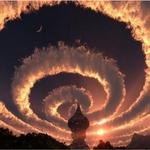 Spiral cloud in the sky. An Iridescent Cloud in Himalaya. Phenomenon observed on October 18, 2009. 