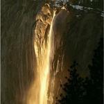 Each year in February, the sun's angle is such that Horsetail Falls waterfall lights like fire. Yosemite, USA 